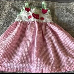 Rare Editions Pink and White Gingham Dress with Strawberry Accents